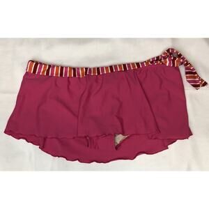 Isaac Mizrahi Swim Skirt Bottom Women M Pink Stripe Trim with Tie Stretch
